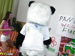 `Panda bear's got so many talents! Did u know that this guy's a good painter? That Guy and his breasty teenage ally were having fun drawing pictutes, but eventually the horny bear wrote Panda want to fuck`. The nasty hotty took the hint and went for real sex play with her much loved toy. Panda's massive sex-toy ding-dong was ready for a unfathomable penetration, and the pair plunged into fun fucking right on the floor. Watch the insatiable legal age teenager hottie being drilled in so many poses by a cute fluffy panda bear! That fun porn's super hot!``