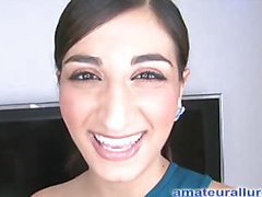 Kim has returned for her first, on camera, cum facial. This eighteen year old middle eastern beauty can't live without engulfing pecker and is ready for a large sticky cum facial. After much engulfing and fucking this babe gets down on her knees and takes